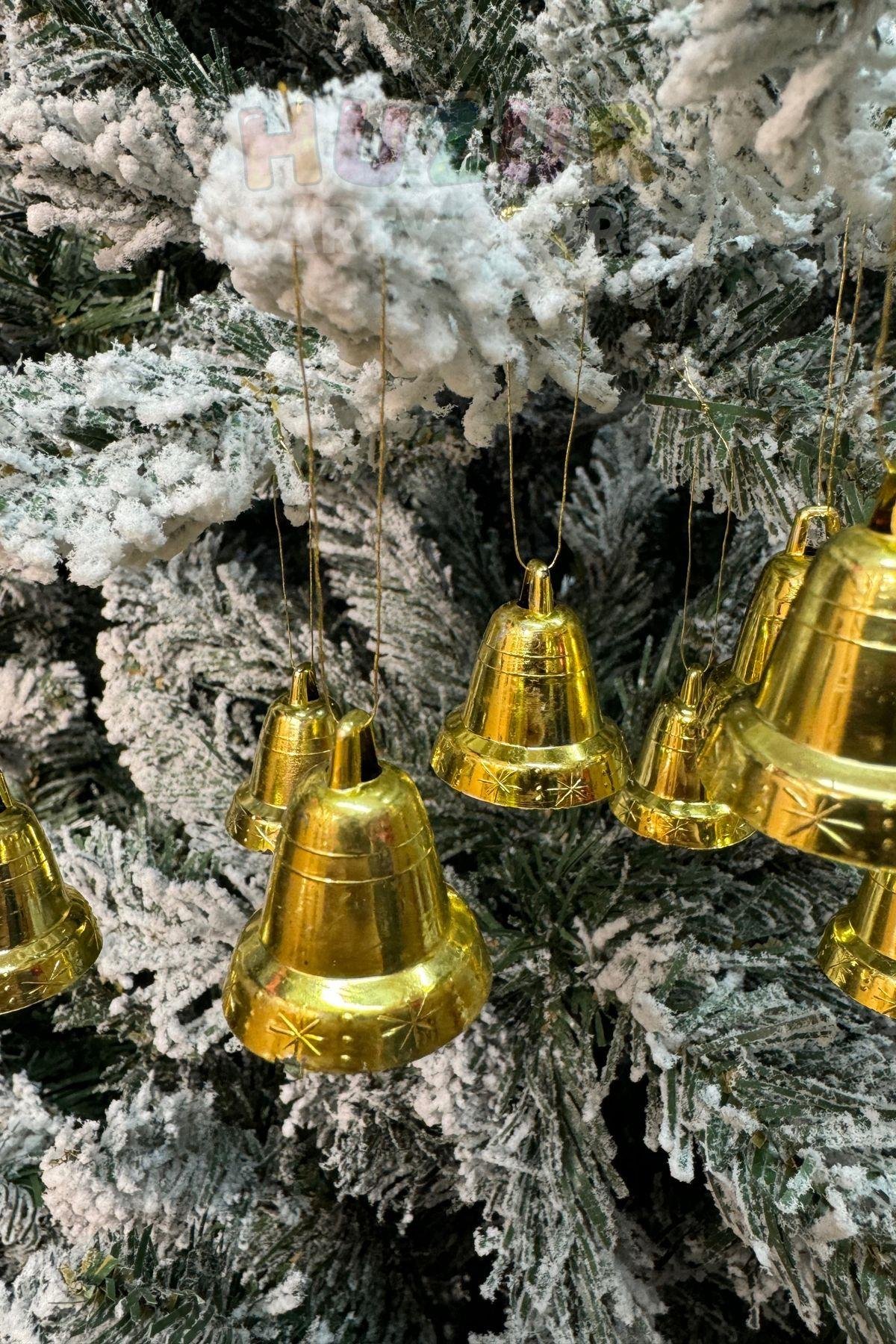 Yılbaşı Çam Ağacı Çan Süs Gold İpli 9'lu 3 Cm Yeni Yıl Ağaç Süsü Gold Altın Sarısı Renk Zil Parlak