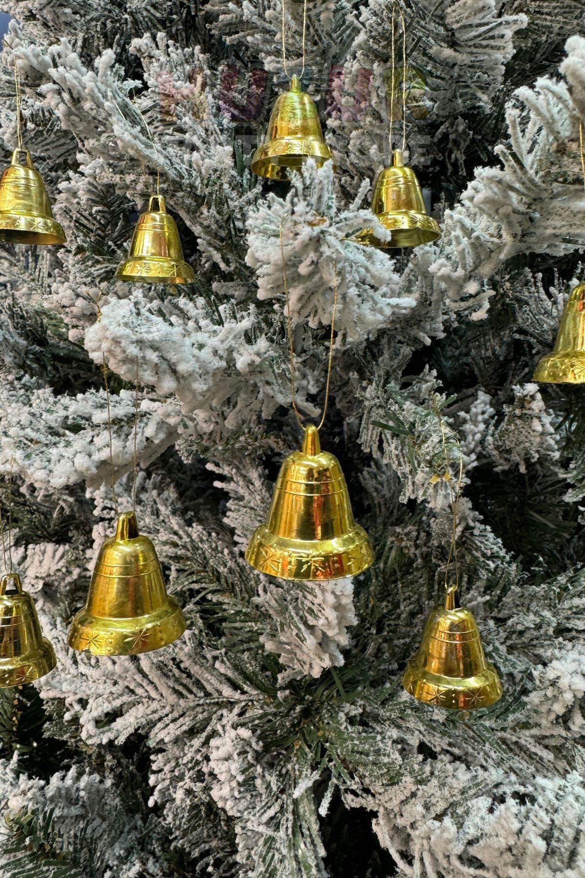 Yılbaşı Çam Ağacı Çan Süs Gold İpli 9'lu 3 Cm Yeni Yıl Ağaç Süsü Gold Altın Sarısı Renk Zil Parlak