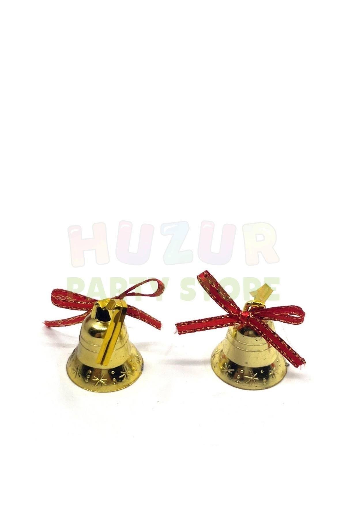 Yılbaşı Çam Ağacı Çan Süs Kırmızı Kurdeleli 9'lu 3 Cm Yeni Yıl Ağaç Süsü Gold Altın Sarısı Renk