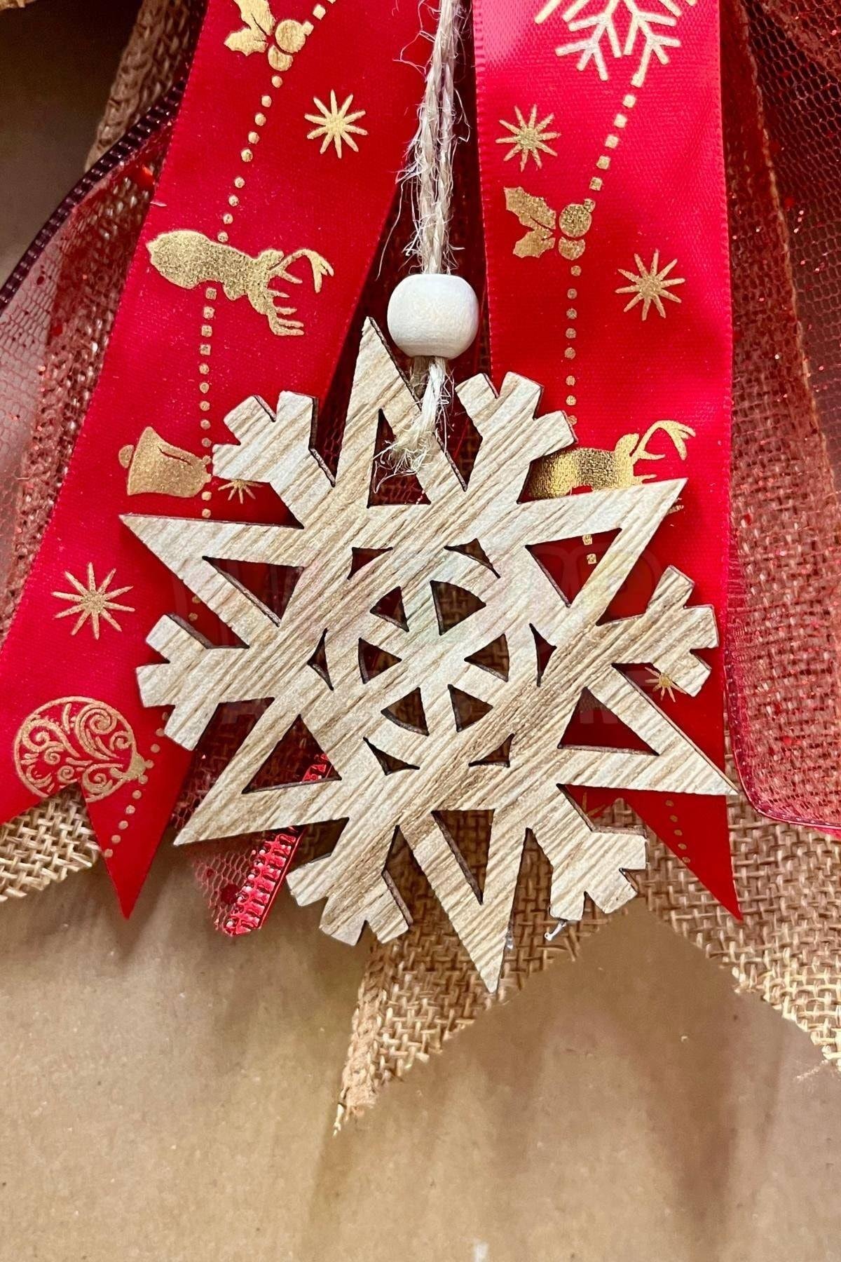 Yılbaşı Kapı Süsü 33x33 Cm Yeni Yıl Karşılama Dekoru Christmas Çelengi Kapı Çiçeği Dekoratif Fiyonk