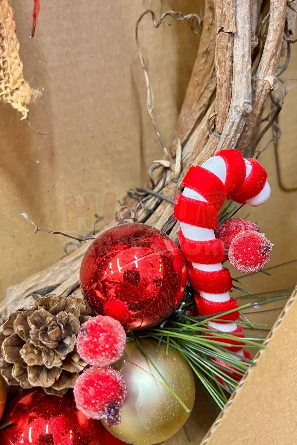 Yılbaşı Kapı Süsü 33x33 Cm Yeni Yıl Karşılama Dekoru Christmas Çelengi Kapı Çiçeği Dekoratif Fiyonk