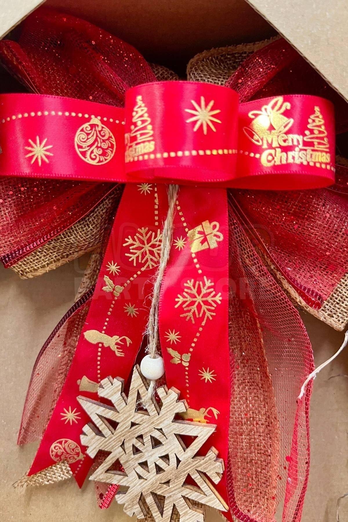 Yılbaşı Kapı Süsü 33x33 Cm Yeni Yıl Karşılama Dekoru Christmas Çelengi Kapı Çiçeği Dekoratif Fiyonk