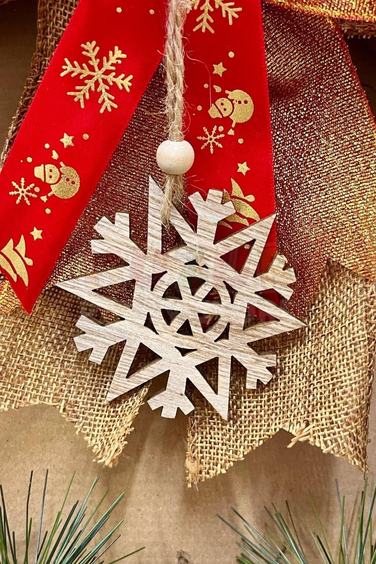 Yılbaşı Kapı Süsü 33x36 Cm Yeni Yıl Karşılama Dekoru Christmas Çelengi Kapı Çiçeği Dekoratif Fiyonk
