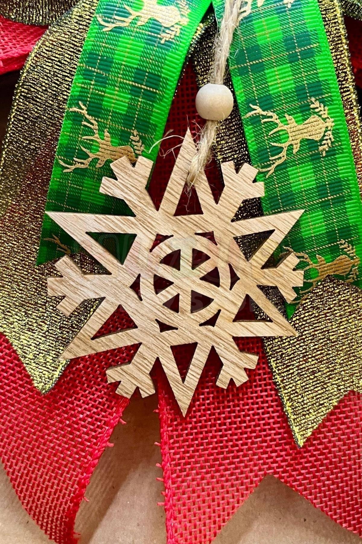 Yılbaşı Kapı Süsü 33x36 Cm Yeni Yıl Karşılama Dekoru Christmas Çelengi Kapı Çiçeği Dekoratif Fiyonk