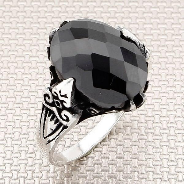 Otantik İnce Tasarım Oval Taşlı Toptan Gümüş Erkek Yüzük