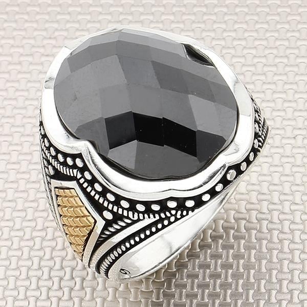 Otantik ve Bronzlu Oval taşlı Toptan Gümüş Erkek Yüzük