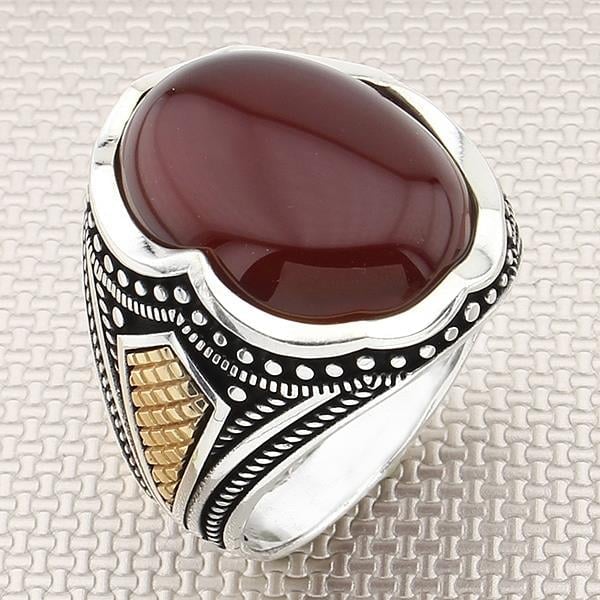 Otantik ve Bronzlu Oval taşlı Toptan Gümüş Erkek Yüzük