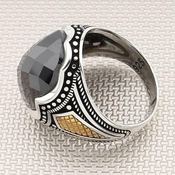 Otantik ve Bronzlu Oval taşlı Toptan Gümüş Erkek Yüzük