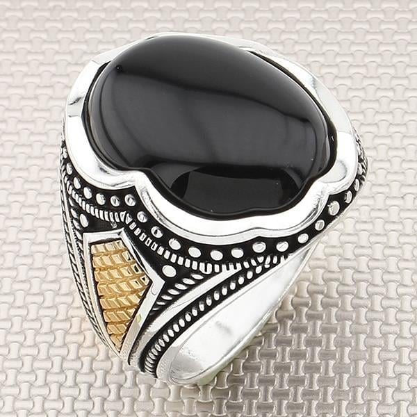 Otantik ve Bronzlu Oval taşlı Toptan Gümüş Erkek Yüzük