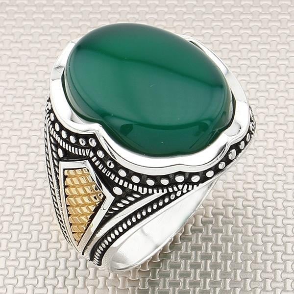 Otantik ve Bronzlu Oval taşlı Toptan Gümüş Erkek Yüzük