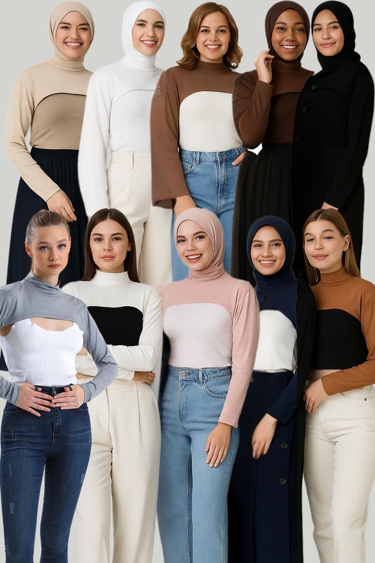 10 Renk Full Paket Dik Yaka Boyunluklu Kolluk