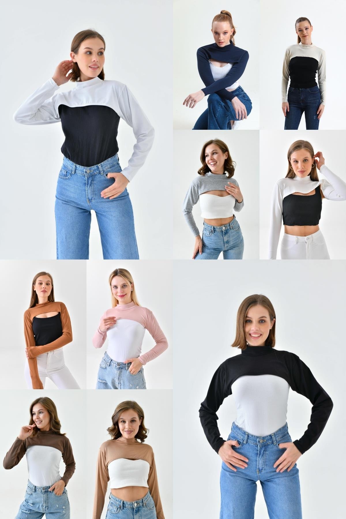 10 Renk Full Paket Dik Yaka Boyunluklu Kolluk