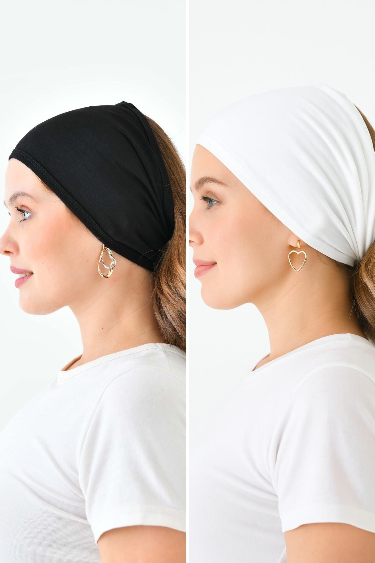 2'li Paket Geniş Bandana Bone - Siyah Beyaz