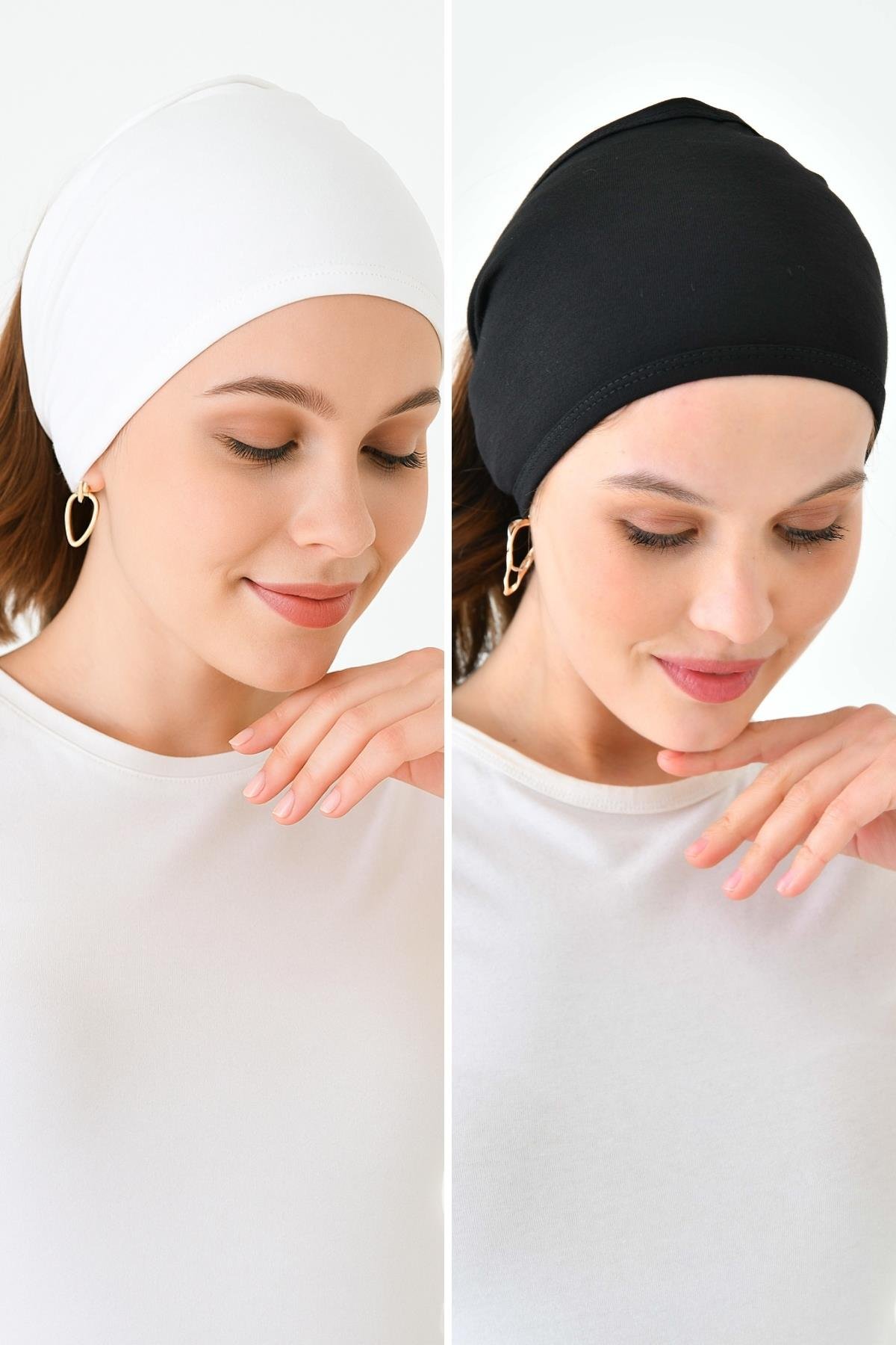 2'li Paket Geniş Bandana Bone - Siyah Beyaz