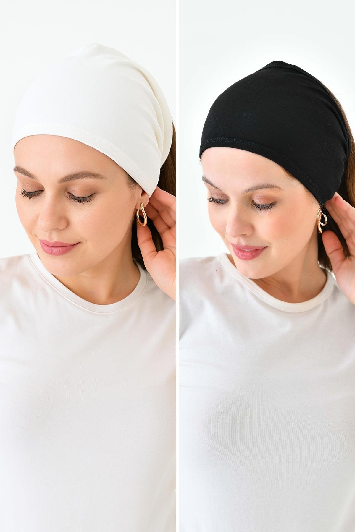 2'li Paket Geniş Bandana Bone - Siyah Beyaz