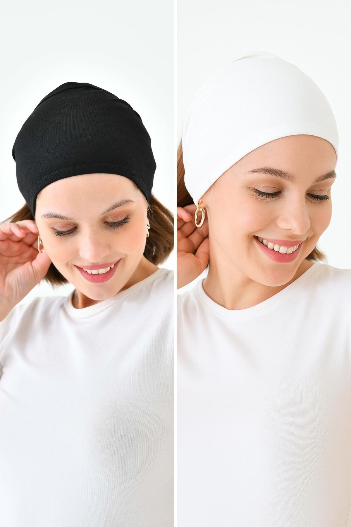 2'li Paket Geniş Bandana Bone - Siyah Beyaz