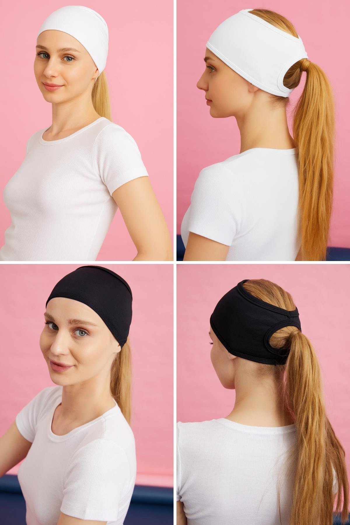 2'li Paket Spor Bone Bandana - Siyah Beyaz