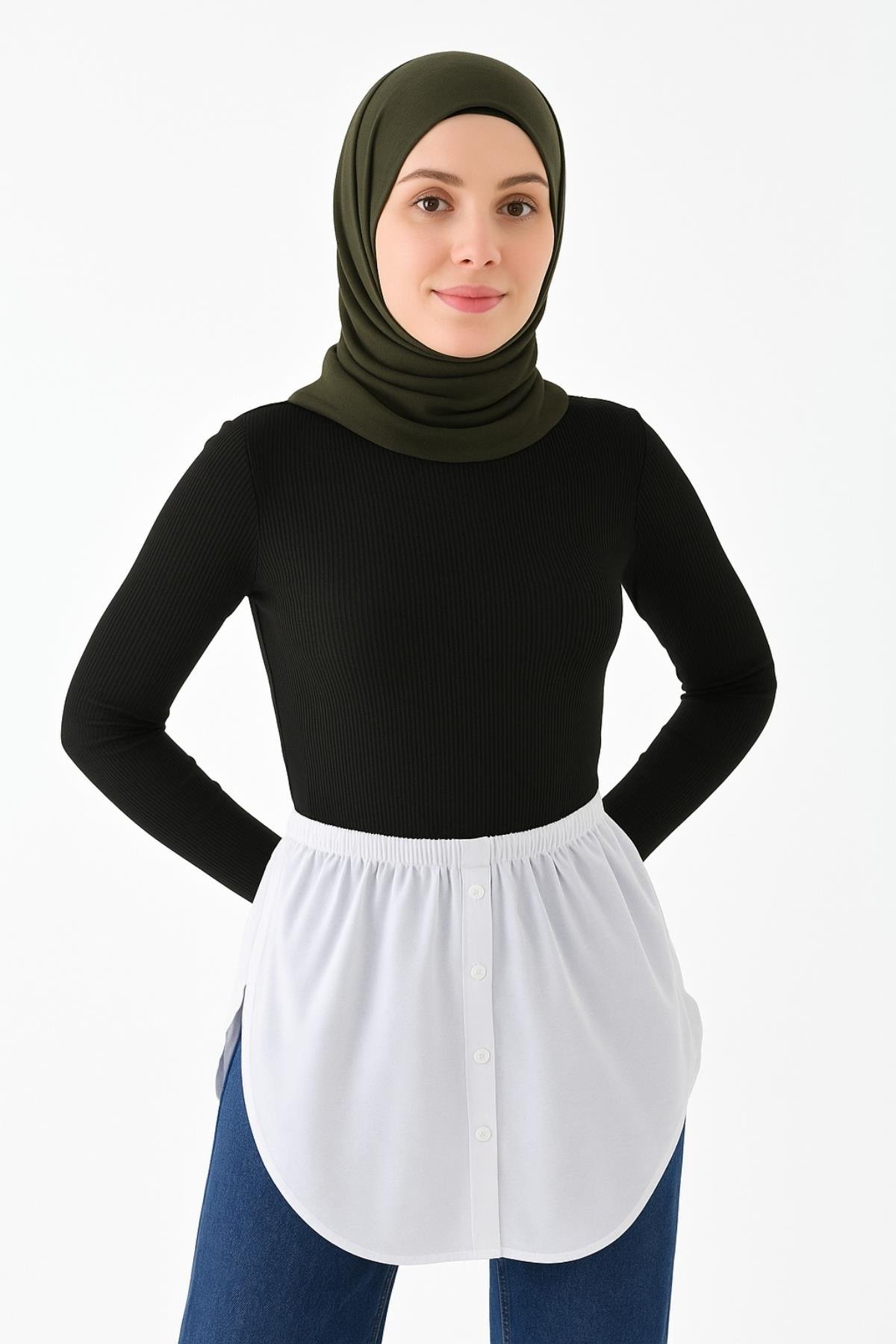 Yanları Açık Gömlek Etek - Beyaz