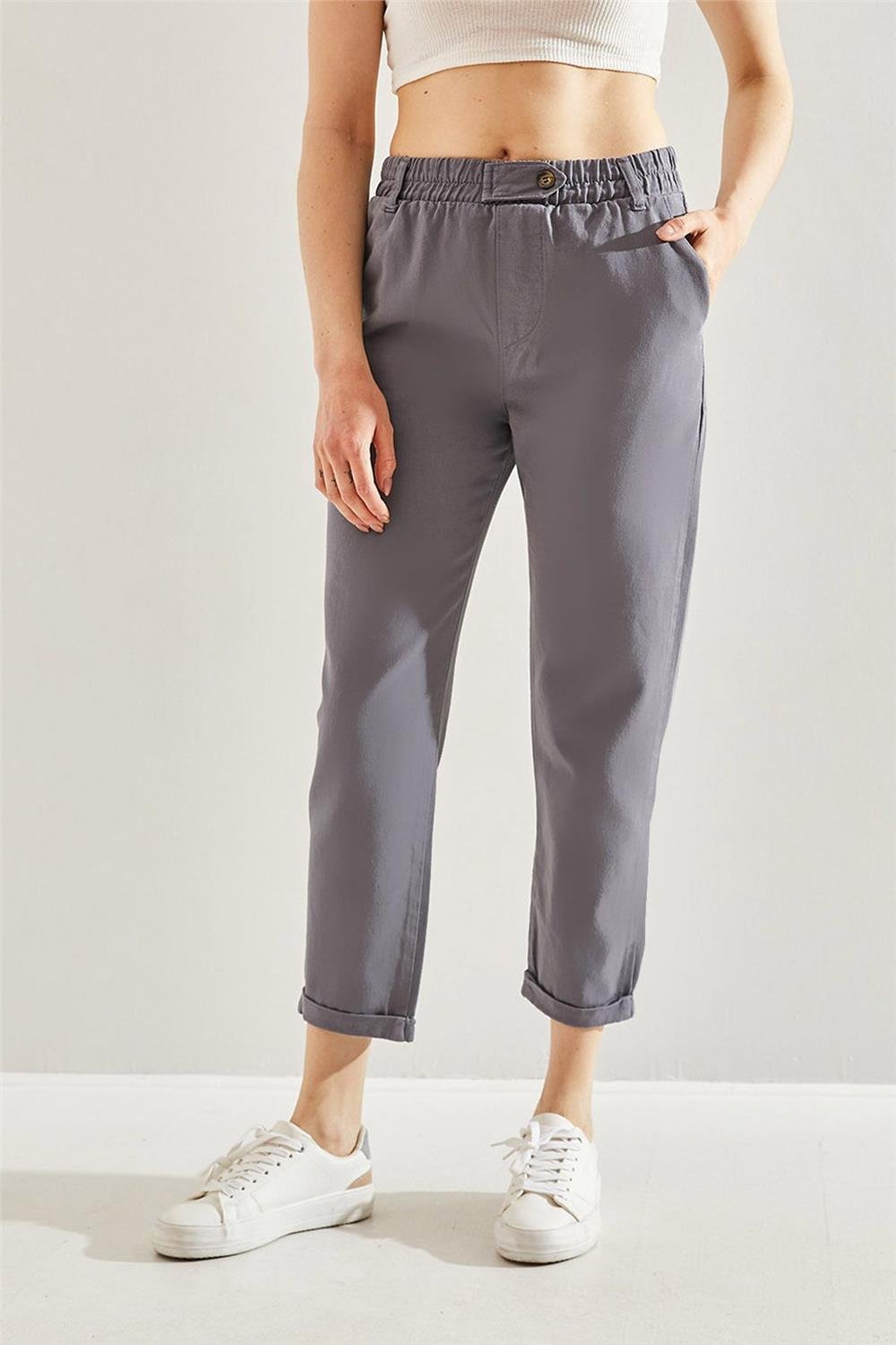 Beli Lastikli Parça Detaylı Gabardin Pantolon 60221014 - Antrasit