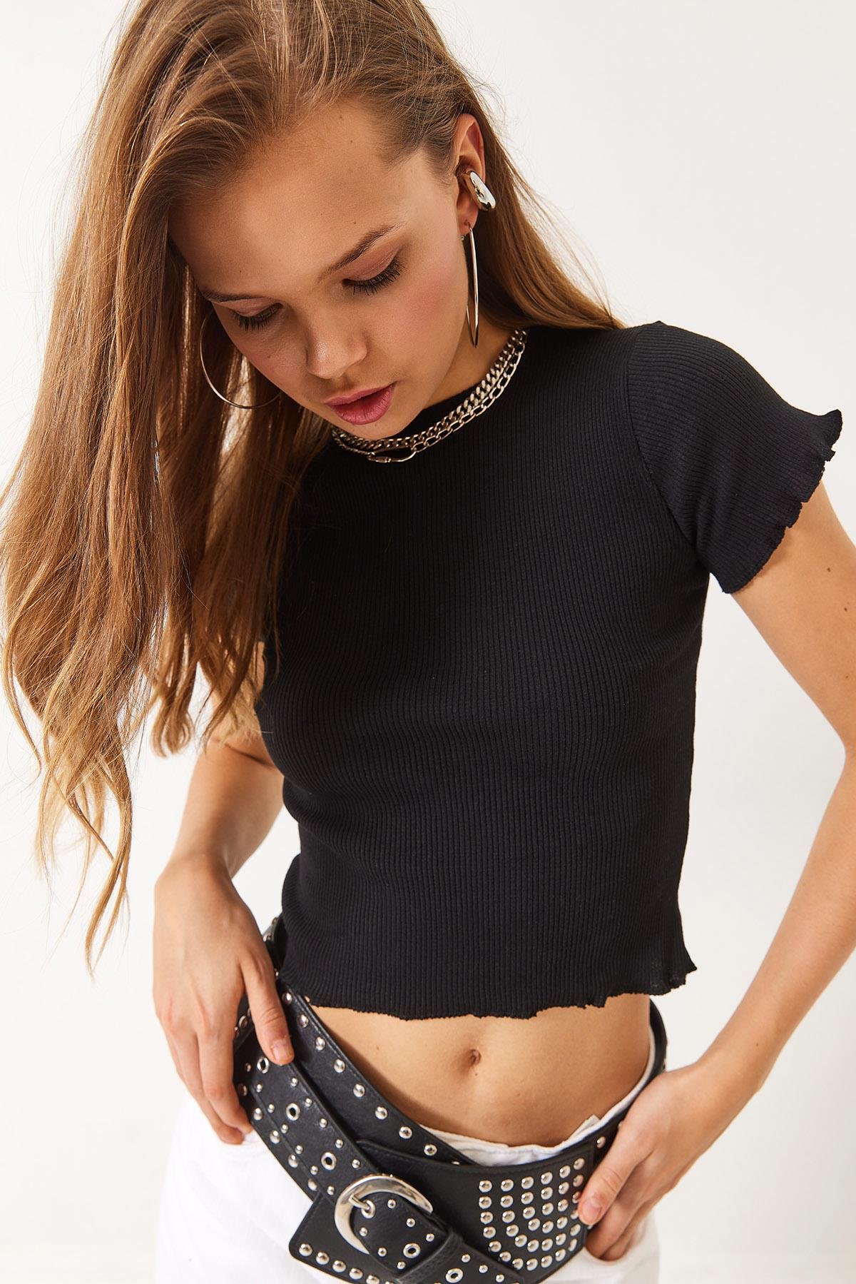 Fitilli Kaşkorse Basic T-Shirt 60261476 - Siyah