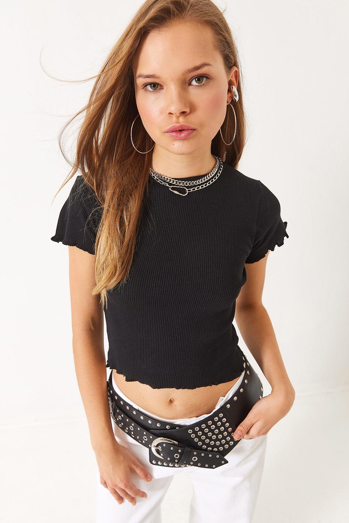 Fitilli Kaşkorse Basic T-Shirt 60261476 - Siyah