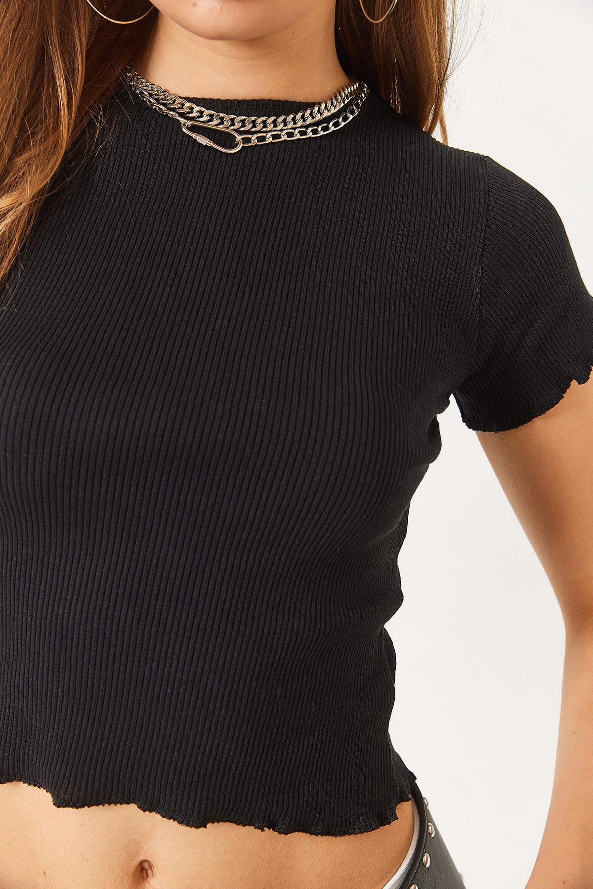 Fitilli Kaşkorse Basic T-Shirt 60261476 - Siyah