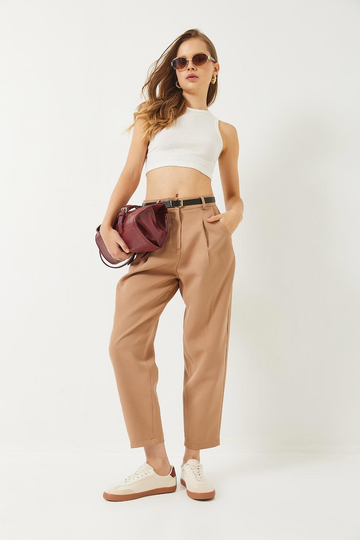Kemerli Cep Detaylı Havuç Pantolon 60283065 - Camel