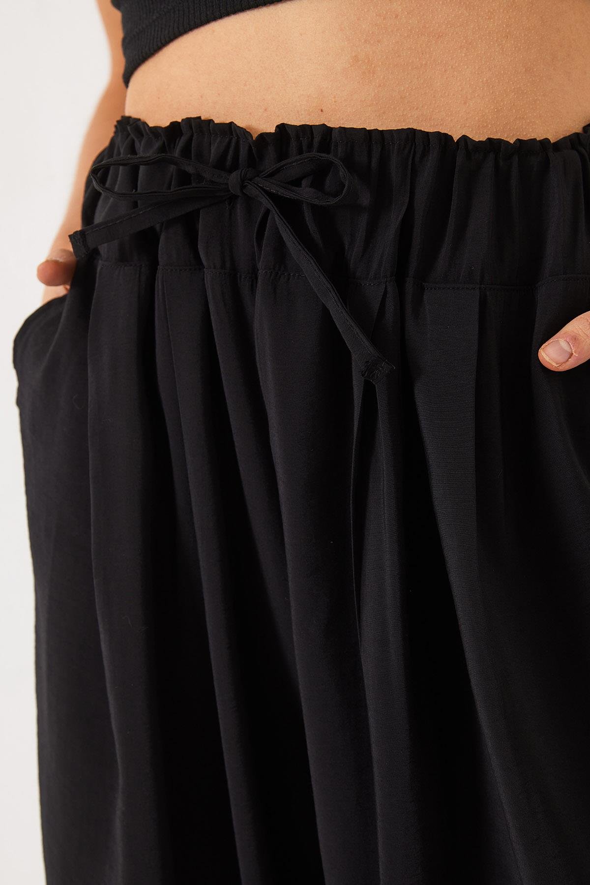 Yüksek Bel Geniş Lastikli Oversize Palazzo Pantolon 80165 60271071 - Siyah