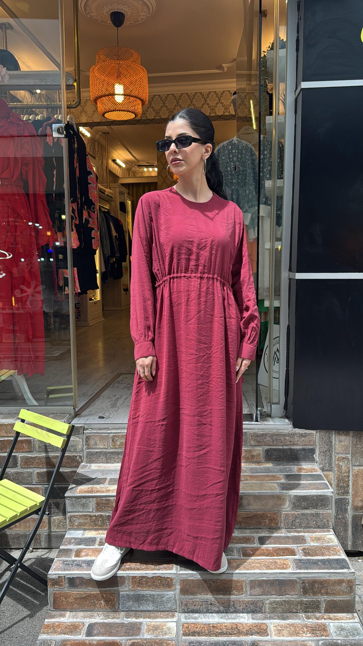 22711 Yelekli Elbise-Bordo