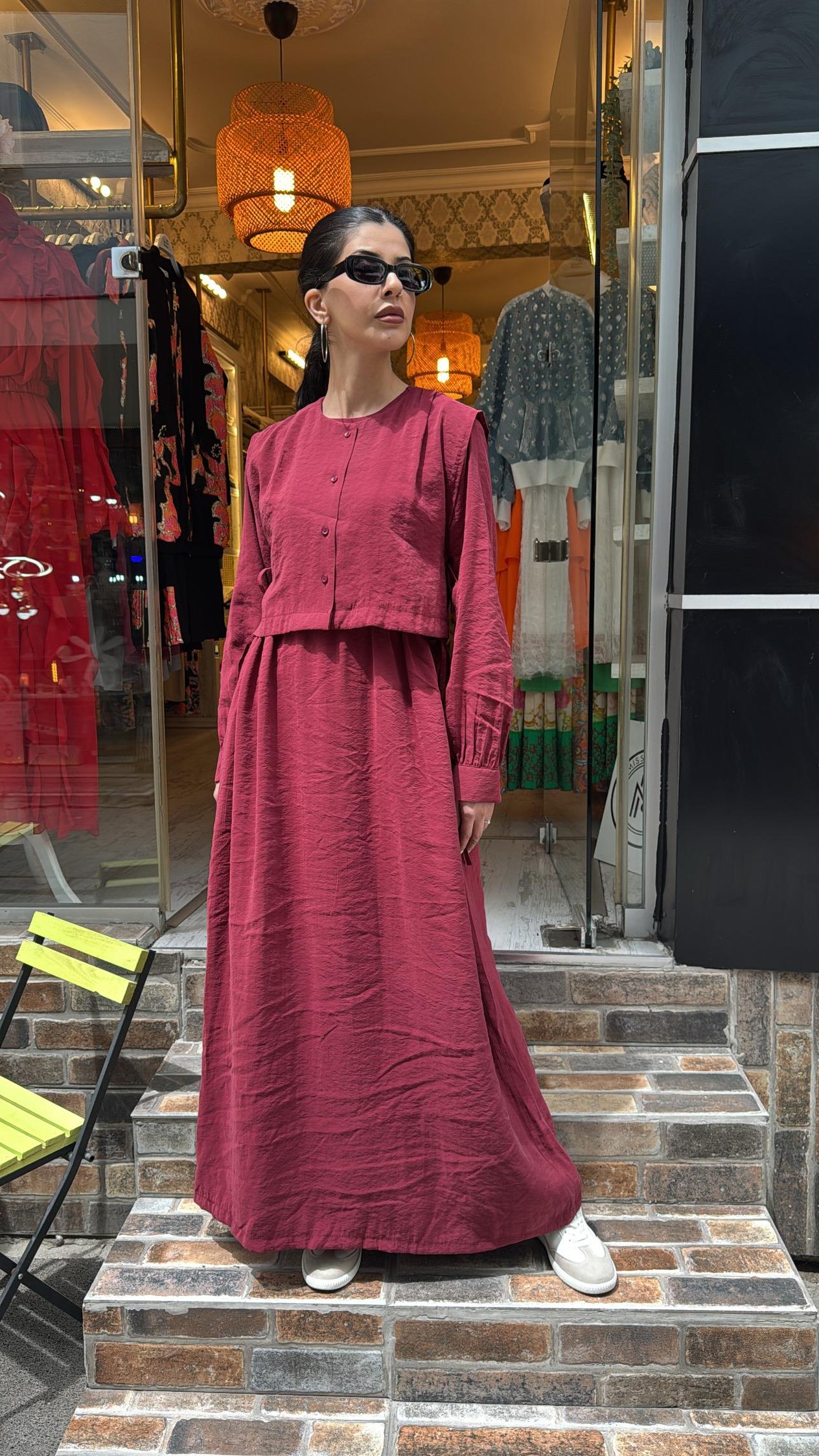 22711 Yelekli Elbise-Bordo