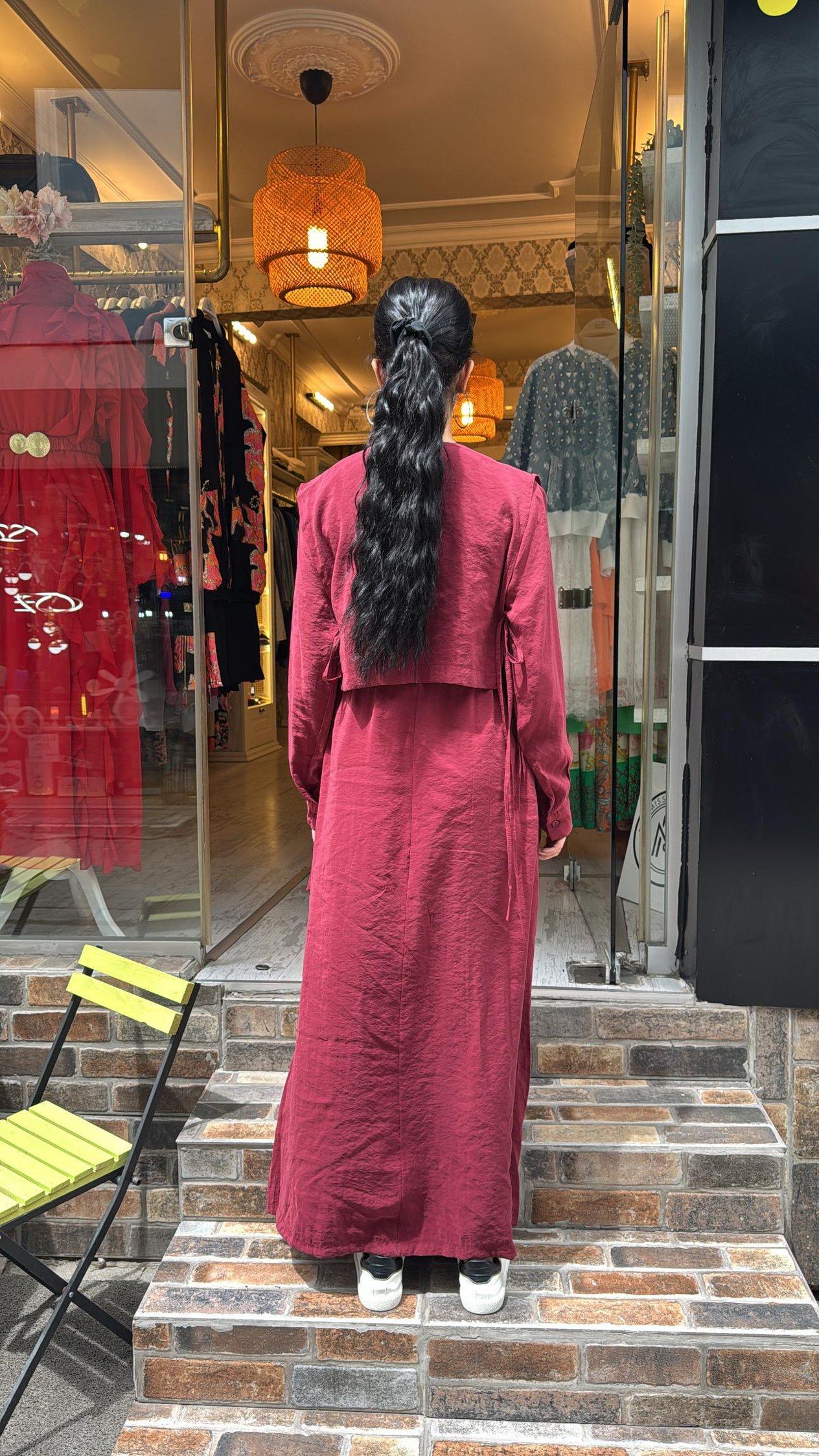 22711 Yelekli Elbise-Bordo