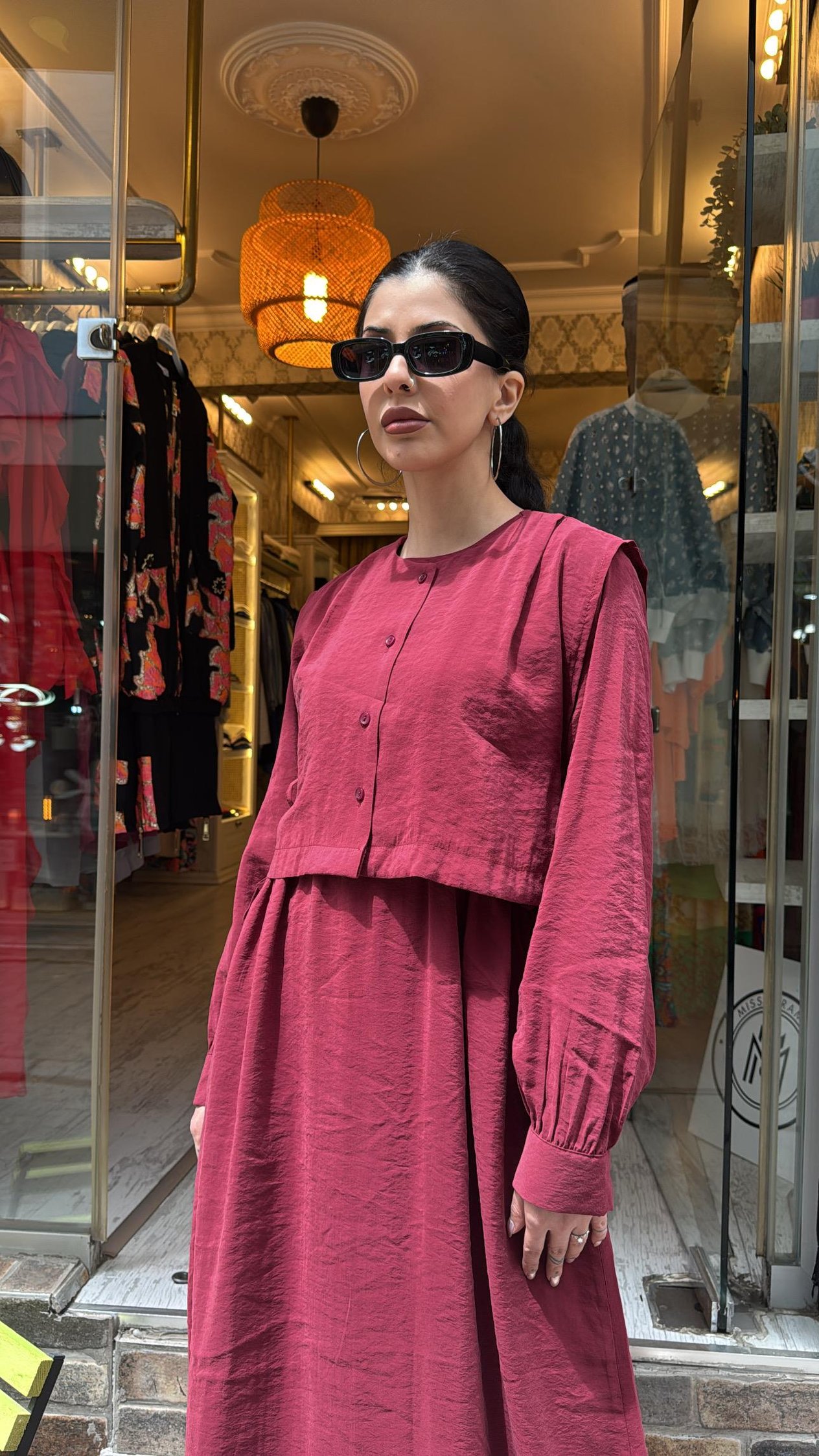 22711 Yelekli Elbise-Bordo