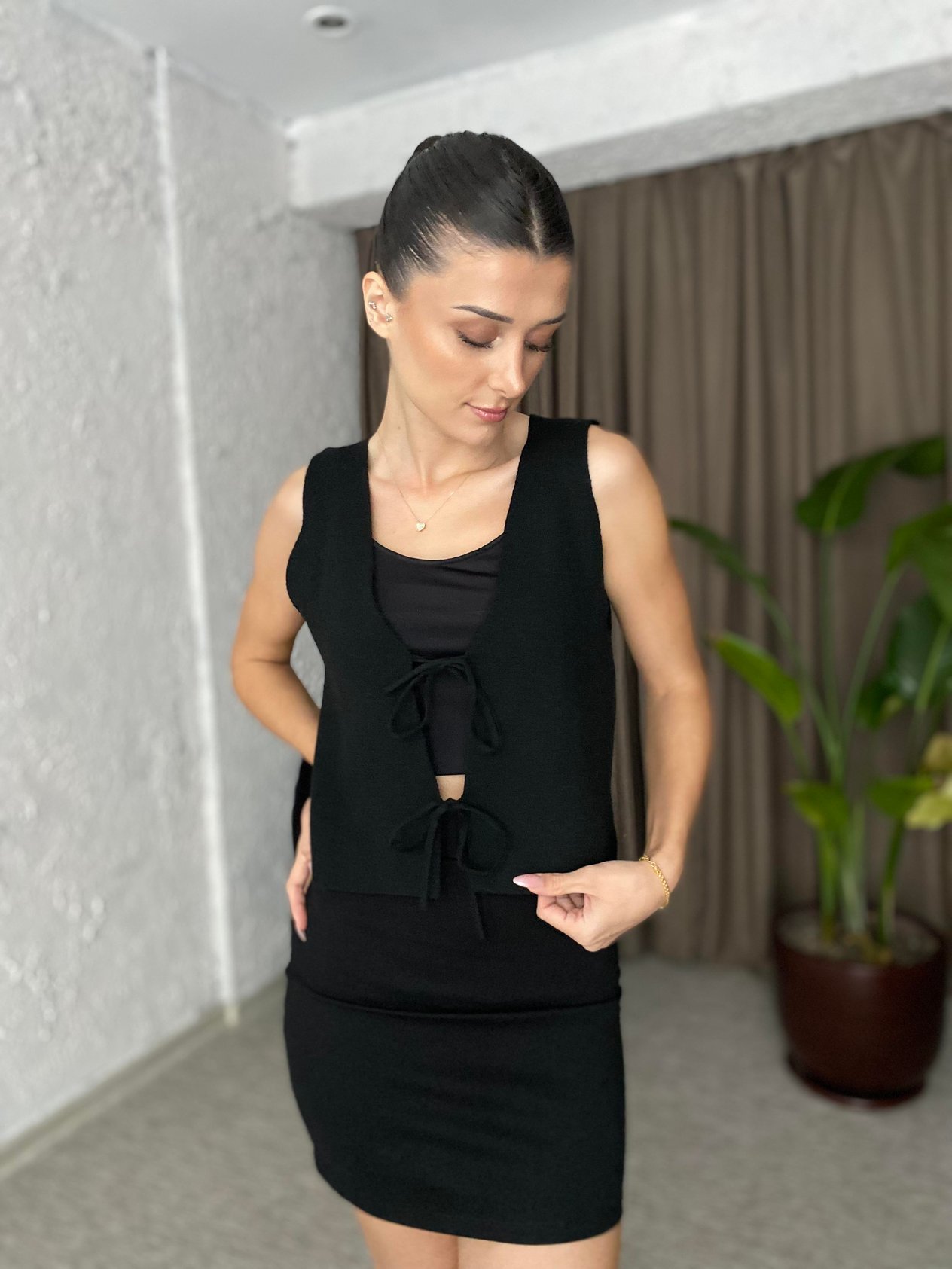 Bağcıklı triko yelek-181