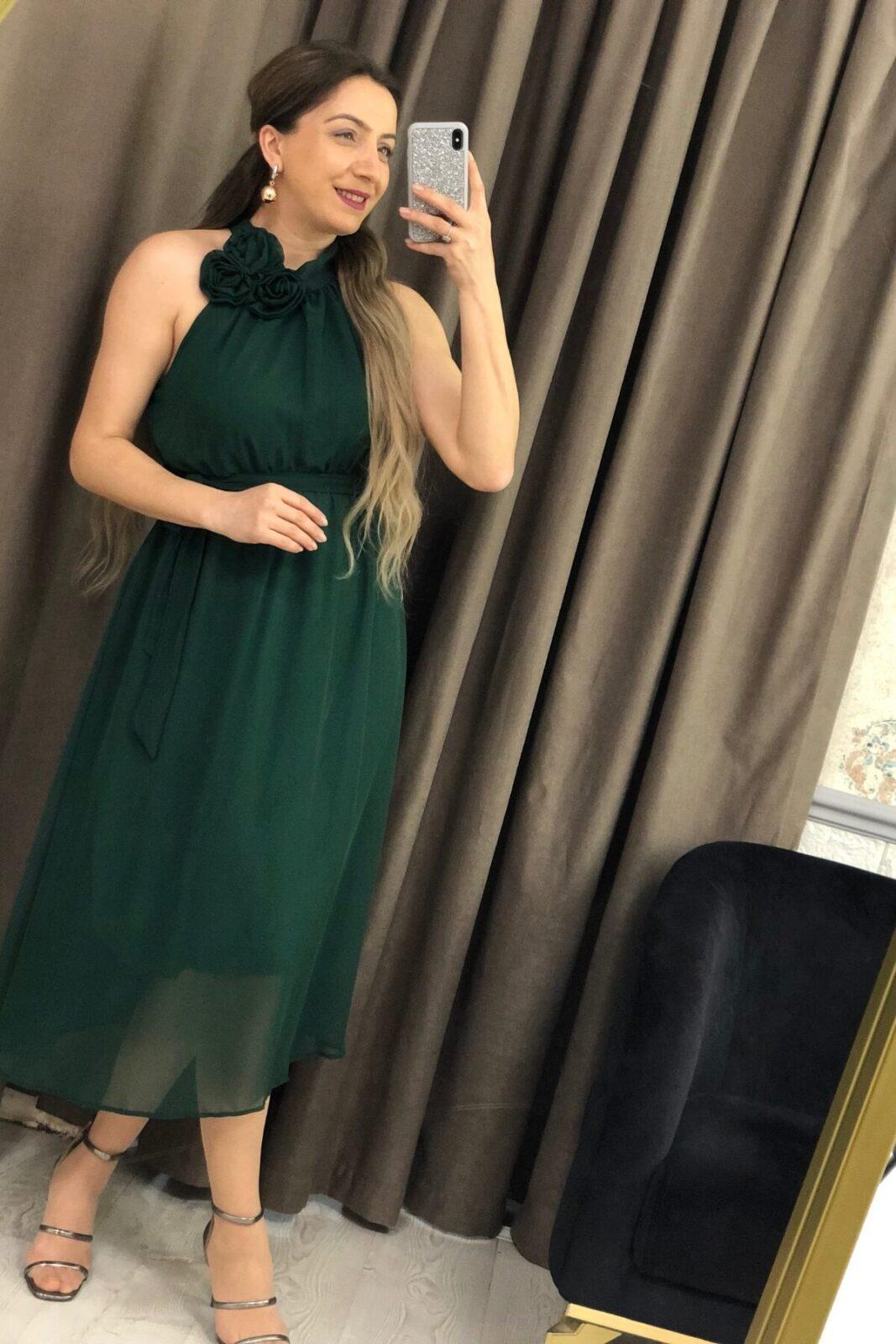 Gül Detay Şifon Elbise