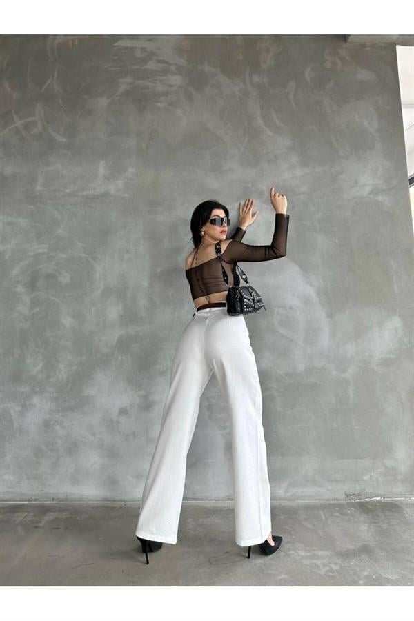 Beli kemerli keten pantolon