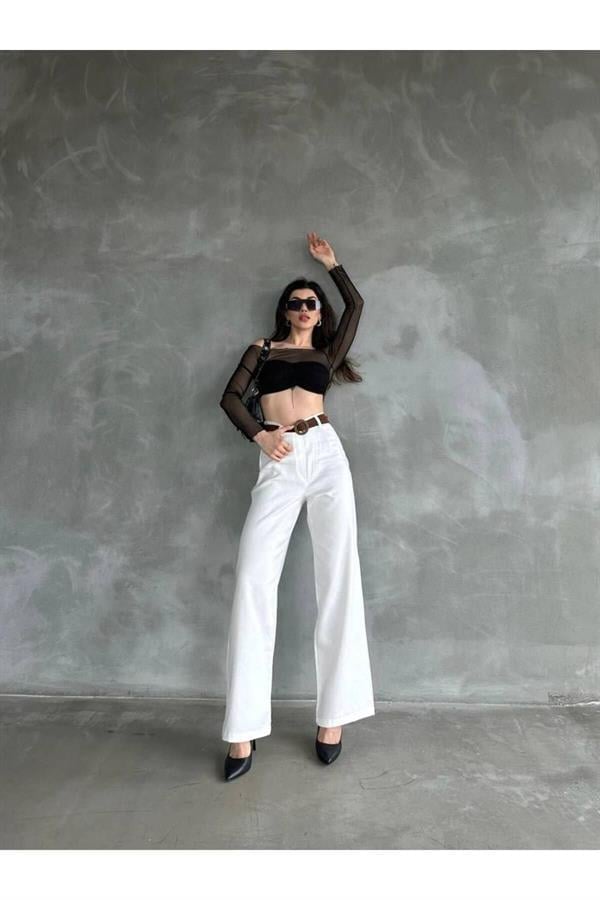 Beli kemerli keten pantolon