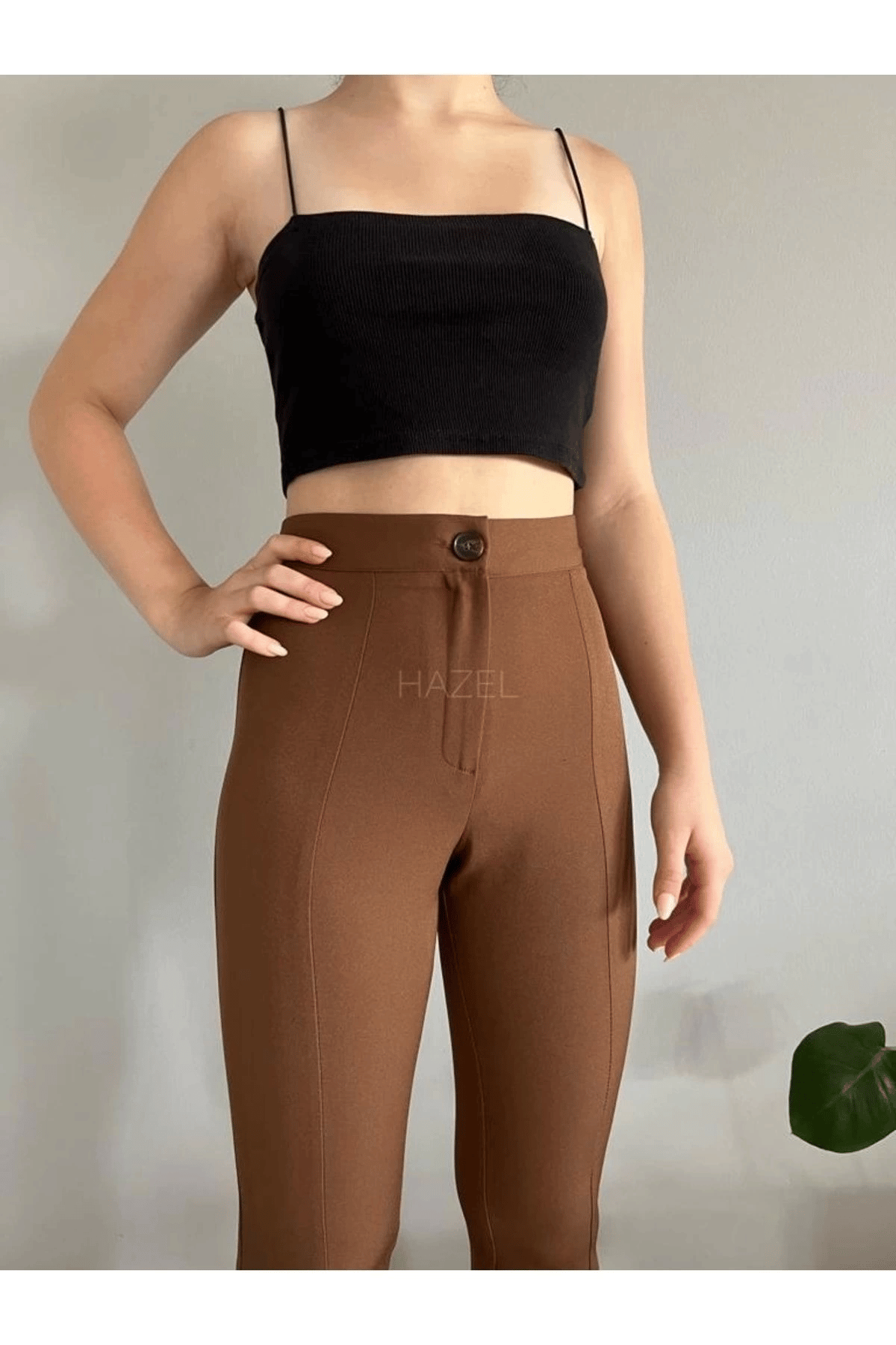 Kadın Kahverengi Önden Yırtmaçlı Midi Kumaş Pantolon