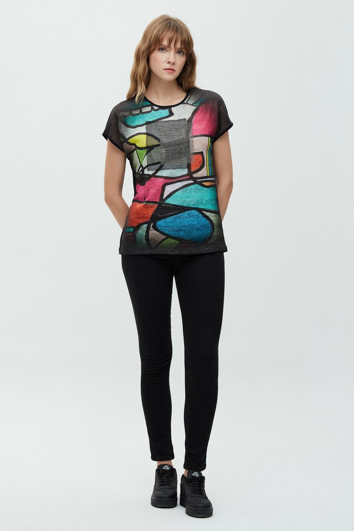Kare Taş Baskılı Tensel T-Shirt