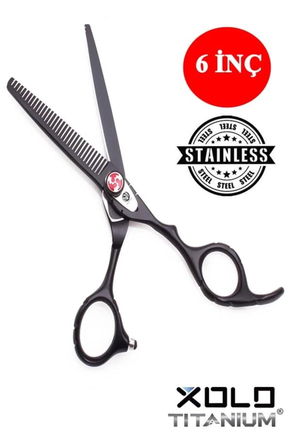 Siyah Dış Bükey Ara Efile Saç Kesim Makası 6 inç XLQ572
