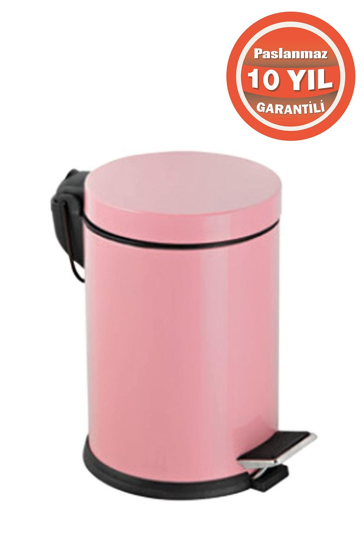 Çelik Banyo Paslanmaz Çelik 3 Litre Pedallı Banyo Çöp Kovası Pembe