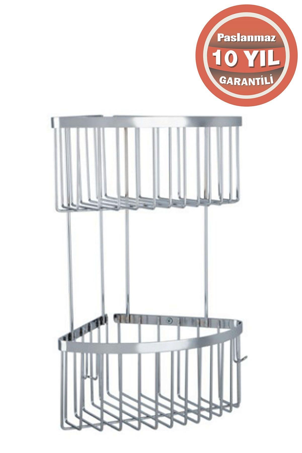 Derin Şampuanlık Paslanmaz Pirinç 2'Li 19x19 cm Şampuanlık Köşe Süngerlik