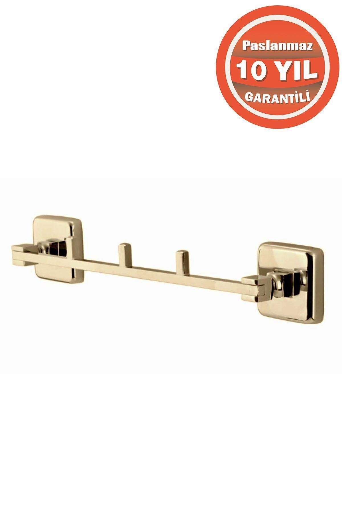 Paslanmaz Pirinç Kumru 3'Lü Askılık Havluluk Banyo Askısı Altın Gold