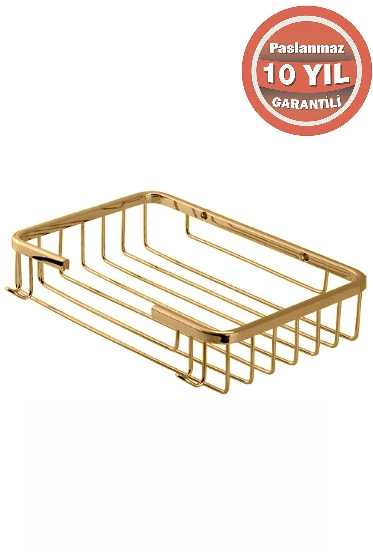 Paslanmaz Pirinç Taci 22x15cm Şampuanlık Banyo Rafı Süngerlik Altın Gold