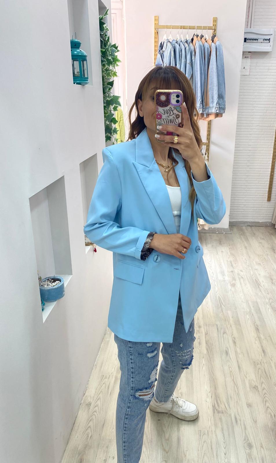 LEOPAR DETAY AÇIK MAVİ BLAZER