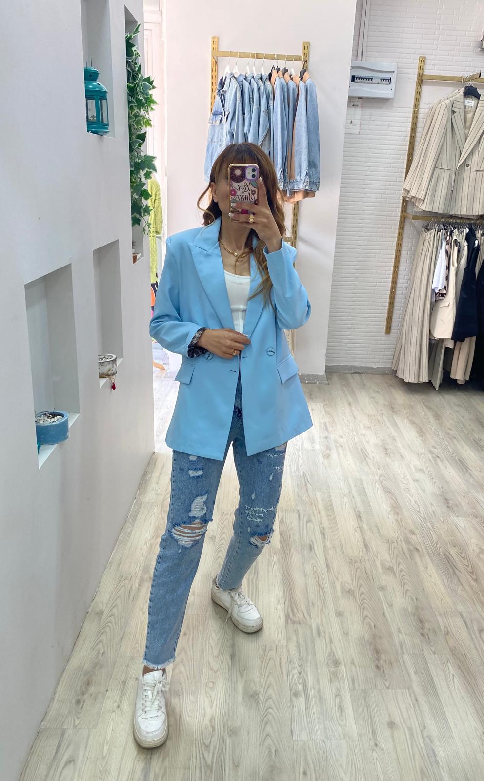 LEOPAR DETAY AÇIK MAVİ BLAZER