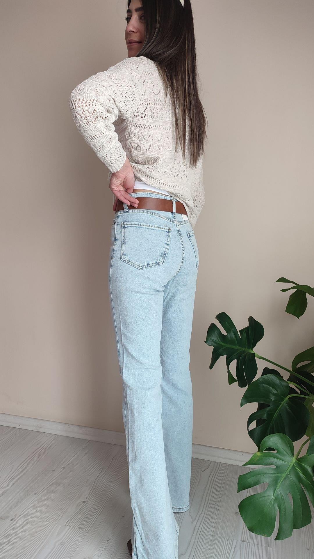 Kar yıkama İspanyol paça mavi Jean