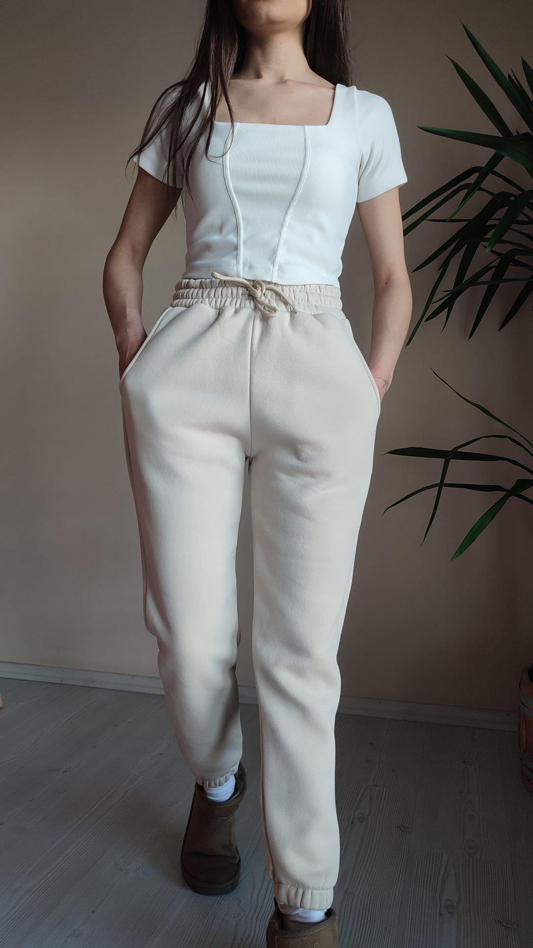 Krem üç iplik şardonlu jogger