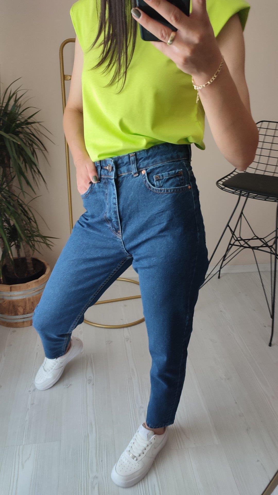 Yüksek bel mavi mom Denim