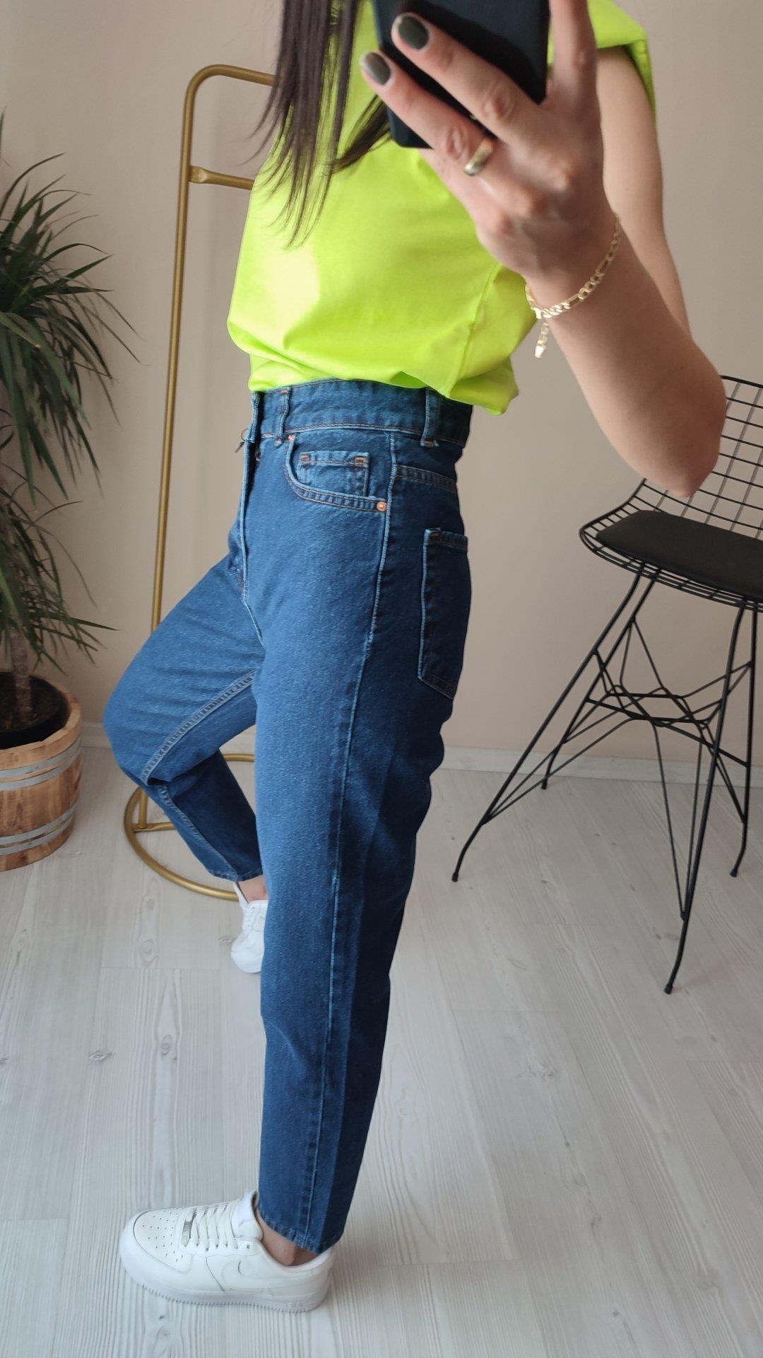 Yüksek bel mavi mom Denim
