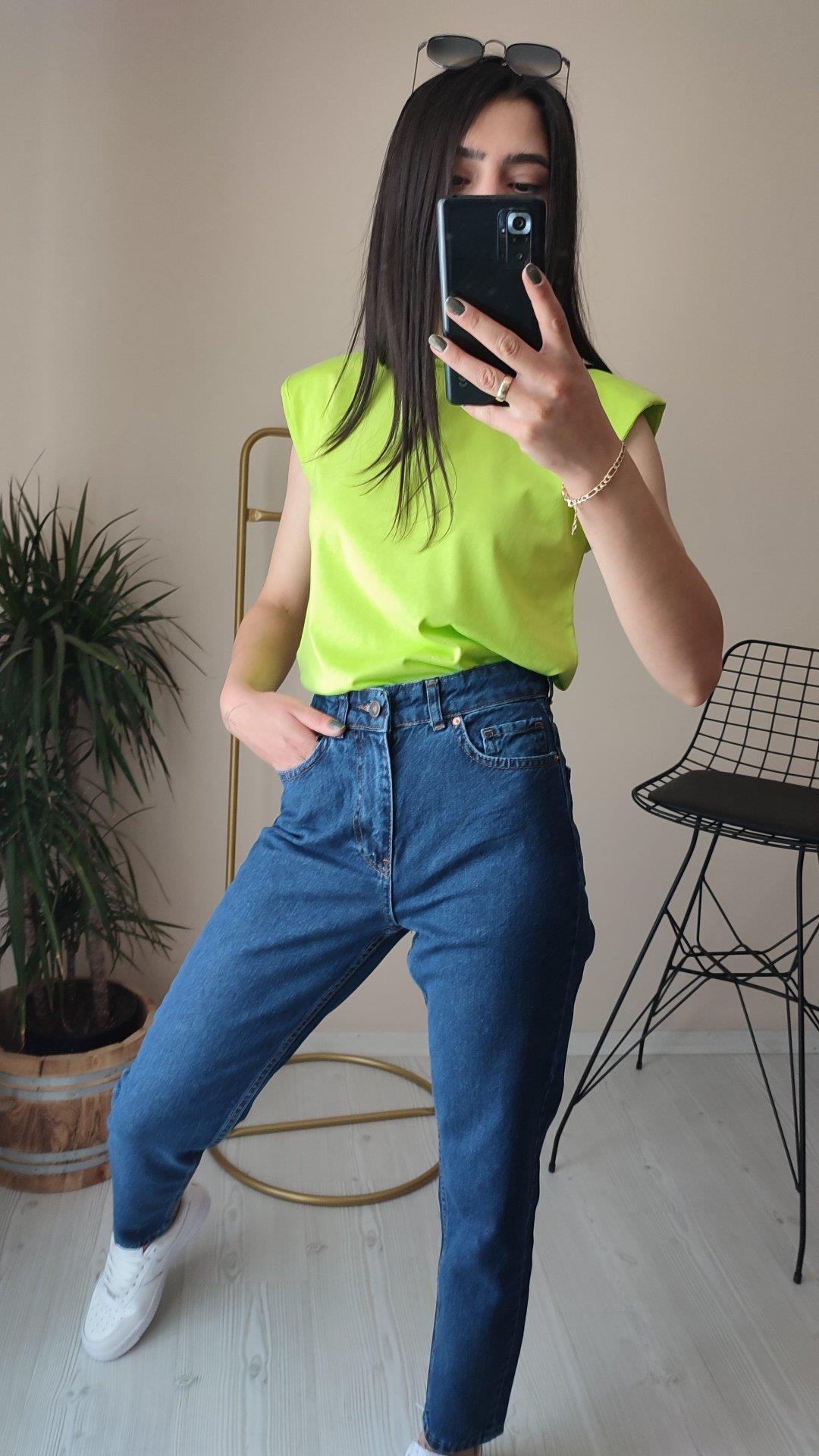Yüksek bel mavi mom Denim